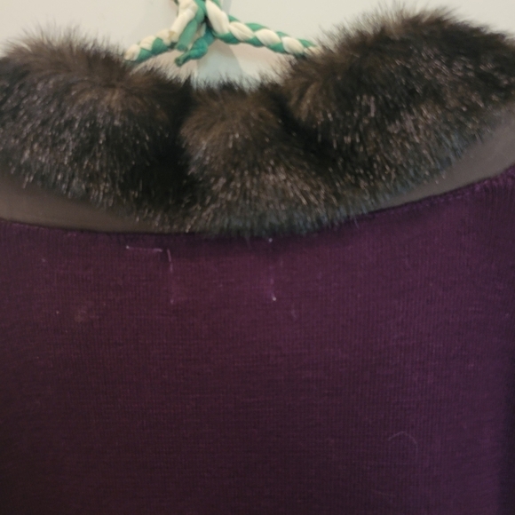 Womans Maggie Fine Knit Stylish Long Sweater Coat Faux Fur Collar L - Picture 6 of 10